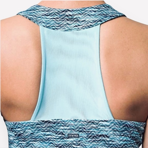 MPG Active Travel Dress Pockets Teal Boho Chevron Print A-Line Mesh Racerback - Picture 2 of 9